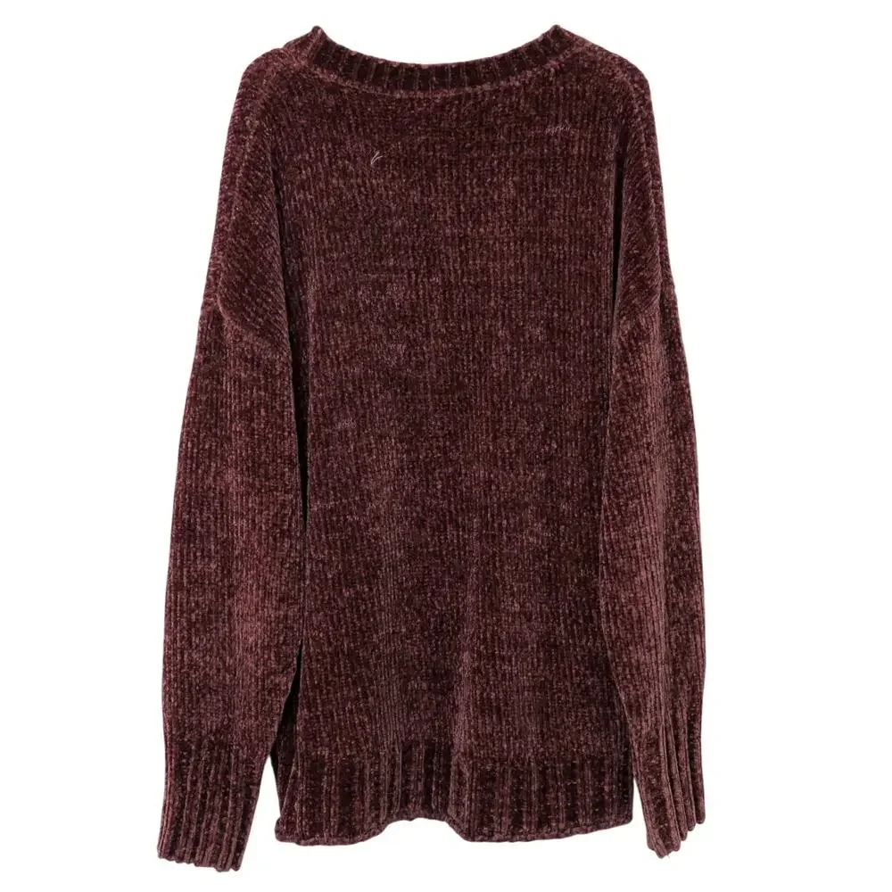 Seven Ultra Plush Chenille Pullover Sweater Mauve Pink Crewneck Sweater Medium